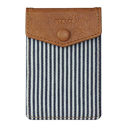 FRIFUN FR1asd  Cell Phone Wallet Ultra-slim Self Adhesive Credit Card Holder Stick on Wallet Cell Phone Leather Wallet For Smartphones RFID Blocking Sleeve Covers Credit Cards (Stripe) …