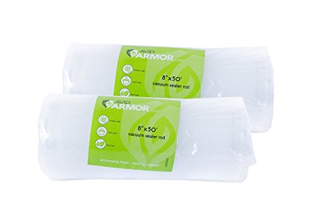 2 Large 8" x 50' Heavy-Duty 4 mil Vacuum Sealer Rolls - Cut to Size with 100 Total Feet for Food Savers, Freezer Storage, & Sous Vide Cooking | Avid Armor