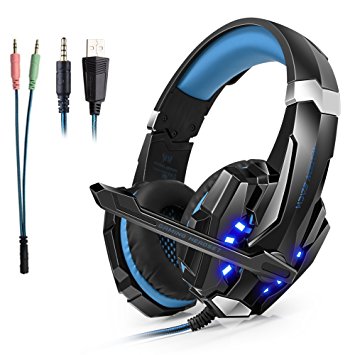 Gaming Headset ArkarTech For PS4 Playstation 4 PC Xbox One Laptop Mac Nintendo Switch Computer Games, Noise Isolation/ LED Light/ Bass Surround Stereo/ SoftEarmuffs Over-ear Headphones with Mic