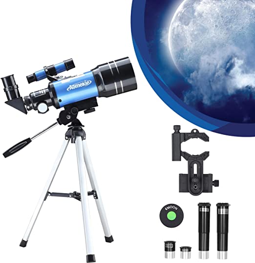 AOMEKIE Telescope for Kids Adults Astronomy Beginners 70mm Refractor Telescopes with Tripod Phone Adapter Finderscope 1.5X Erecting Eyepiece 3X Barlow Lens