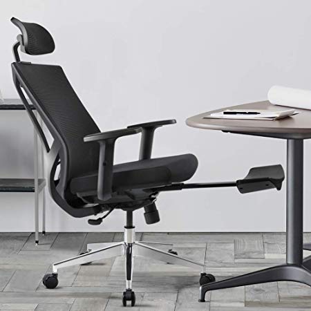 ANGEL QUEEN Ergonomic Office Desk Chair High Back Mesh Desk Chair with Arm Rests Computer Chair Height Adjustable and Head Support Adjustable - with Retractable Footrest