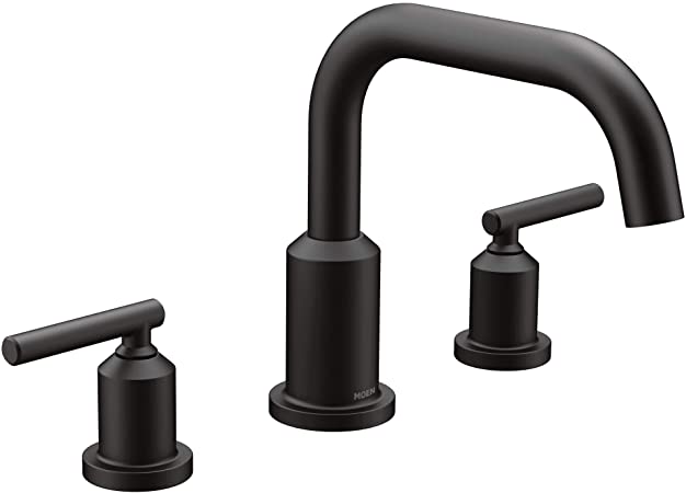 Moen T961BL Gibson Two-Handle Deck Mounted Modern Roman Tub Faucet, Valve Required, Matte Black