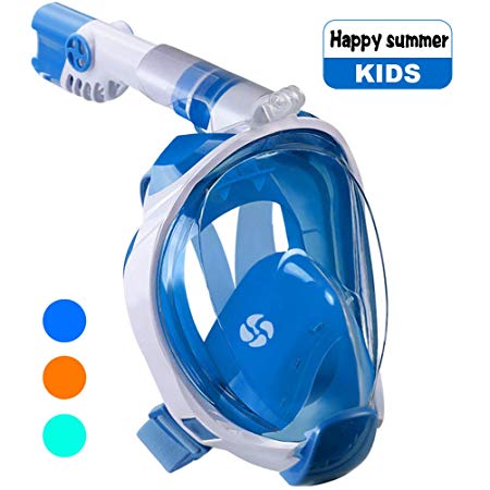 WSTOO Full Face Snorkel Mask-Advanced Safety Breathing System Allows You to Breathe More Fresh Air While Snorkeling,180 Panoramic Anti-Fog Anti-Leak Foldable Snorkel Mask for Adult and Kids