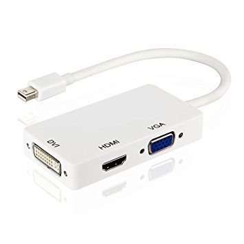 Mini DisplayPort (thunderbolt) to DVI VGA HDMI 3 In 1 Adapter, Moniko DisplayPort Adapter for MacBook Air MacBook Pro iMac Mac Mini Microsoft Surface Pro- White