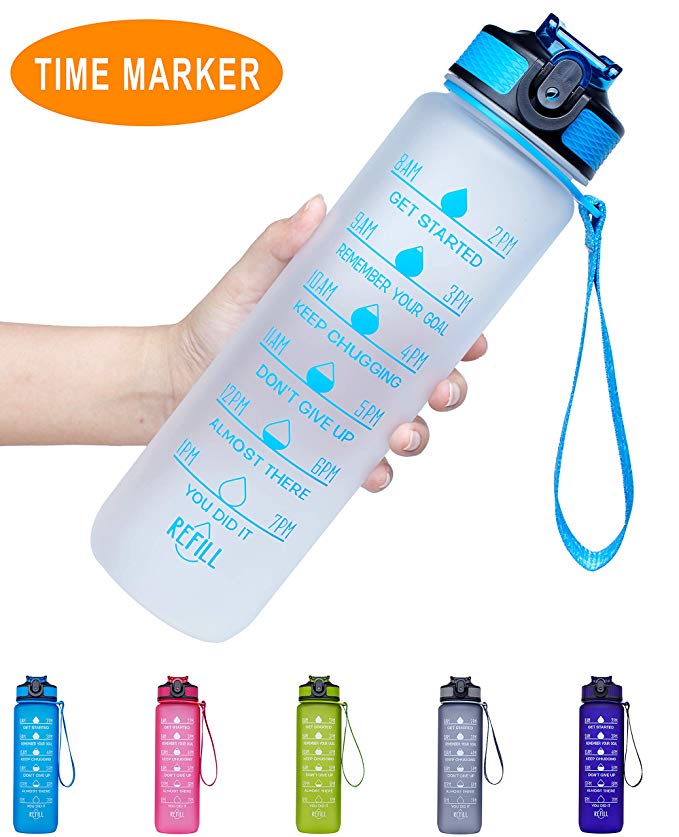 Venture Pal 32oz/22oz Motivational Fitness Sports Water Bottle with Time Marker & Straw, Large Wide Mouth Leakproof Durable BPA Free Non-Toxic