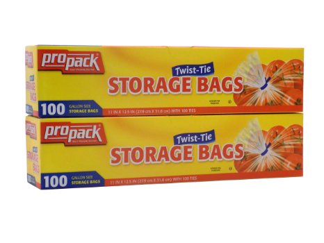 2 Pack Propack Storage Bags Original Twist-tie Gallon Size 100 Bags Total of 200