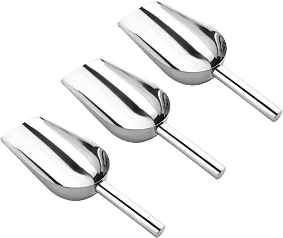 MOTZU 3 Pieces Ice Scoop, 8 Inch Stainless Steel Small Ice Cube Shovel Bar Tools for Ice Bucket, Tea, Coffee Bean, Ice Scraper, Soybeans, Rice Tea Shovel, Dry Foods, Popcorn, Candy, 5 Ounce