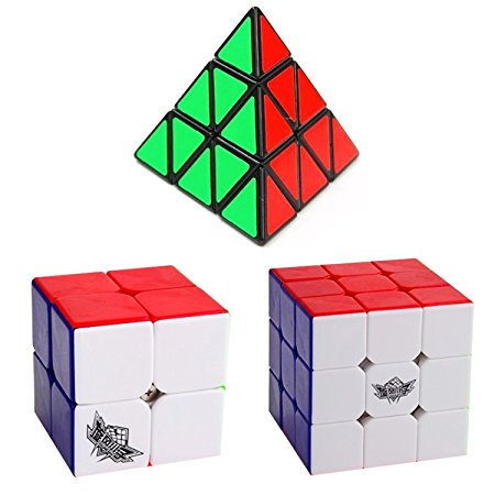 Pack of 3 Bundle Speed Cube Set – Including Pyraminx Speedcubing Black Puzzle Cyclone Boys Speed Cube 2x2 3x3 Stickerless Speed Cube