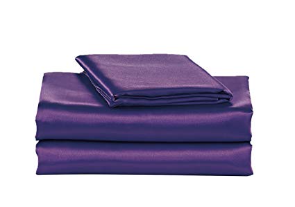 EliteHomeProducts EHP Super Soft and Silky Satin Sheet Set (Solid/Deep Pocket) (Full, Purple)