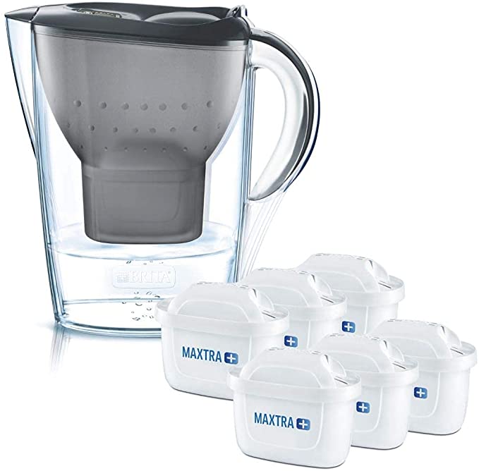 BRITA Marella Water Filter jug Half Year Pack, Includes 6 MAXTRA , Black - Fridge fit