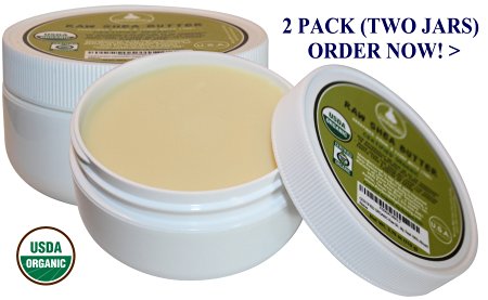 CERTIFIED ORGANIC Raw Shea Butter; 2 PACK/BPA Free Low Profile Jars; Unrefined, Virgin, Ivory (Tan); Eczema Relief, Best Natural Noncomedogenic Skin & Face Moisturizer; Premium Quality! [3.75 oz Jars]