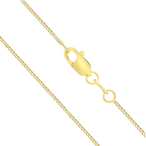 14K Solid Gold 0.7mm Box Chain Necklace, 16" - 30"