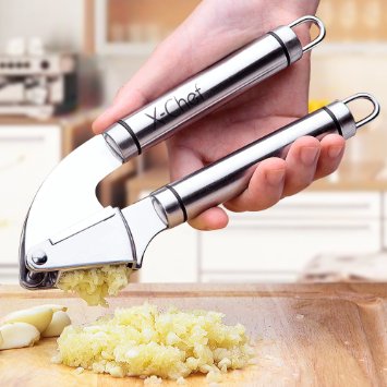 Stainless Steel Garlic Press X-Chef Premium Peeling Press Mince and Roller Best Silicone Tube Garlic Peeler - Crush Garlic Cloves and Ginger with Ease