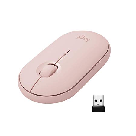 Logitech Pebble M350 Wireless Mouse with Bluetooth or 2.4 GHz Receiver, Silent, Slim Computer Mouse with Quiet Click for Laptop, Notebook, PC and Mac, Rose