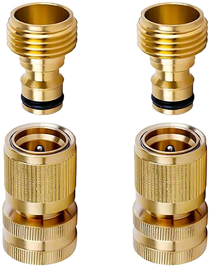 CLING Garden Hose Quick Connect Solid Brass Quick Connector Fitting Faucet Adapter Water Hose Connectors 3/4 inch (2 Sets)