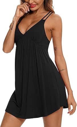 Samring Sexy Lingerie Sleepwear for Women Chemises V-Neck Full Slip Babydoll Nightgown Dress S-XXL