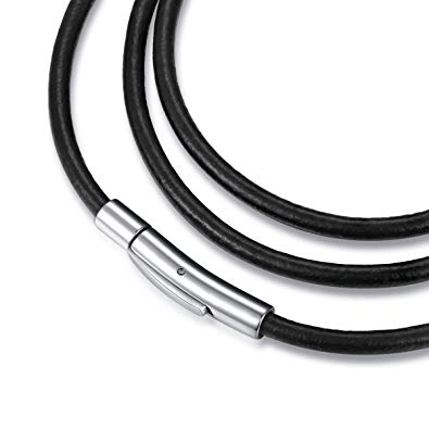 Jonline24h Black Leather Cord Necklace Rope Chain with Stainless Steel Clasp 3mm 14-30 inch