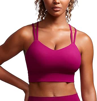 CRZ YOGA Womens Butterluxe Strappy Longline Sports Bra - Molded Cup Double Spaghetti Strap Workout Bra Yoga Crop Tank Top