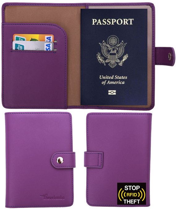 Travelambo RFID Blocking Leather Passport Holder Wallet Cover Case Wing Pocket in 7 Colors