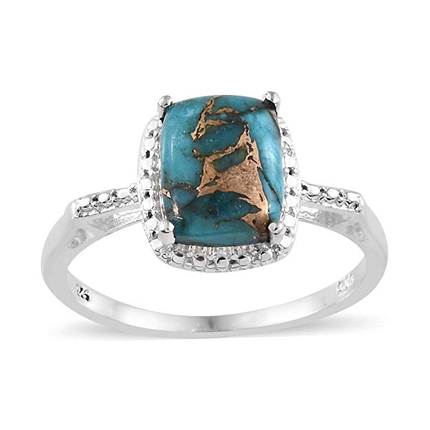 925 Sterling Silver Cushion Blue Turquoise Fashion Ring For Women