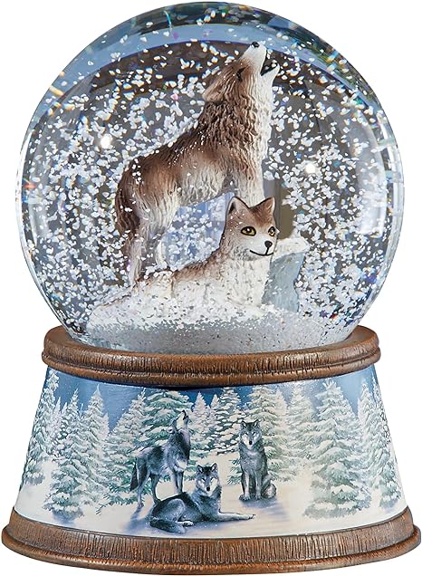 Collections Etc Hand-Painted Winter Wolf Snow Globe Decoration