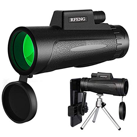 Rfeng Monocular Telescope, 12X50 High Power HD Low Night Vision Waterproof Monocular with Phone Photography Adapter for Bird Watching, Camping, Hiking, Match