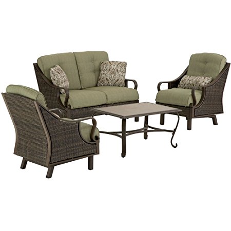 Hanover VENTURA4PC Ventura 4-Piece Indoor/Outdoor Lounging Set, Includes Wicker Loveseat, 2 Lounge Chairs and Coffee Table