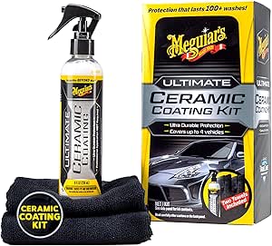 Meguiar's Ultimate Ceramic Coating Kit - Premium Kit for Cars Delivers Ultra-Durable Ceramic Protection with High Water Beading Action, Increased Gloss and Slickness, and Premium Microfiber Towels