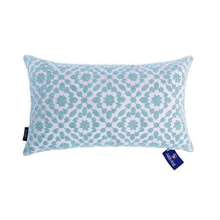 Lumbar Decorative Throw Pillow Cover Cotton Canvas Trellis Mina Cushion Pillow Case, Sky Blue 1 pc 12x20 inches(30x50cm)