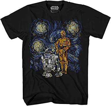 STAR WARS C-3PO R2-D2 C3PO R2D2 Funny Gogh Starry Night Droids Adult Tee Graphic T-Shirt for Men Tshirt