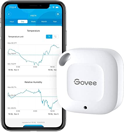 Govee Hygrometer Thermometer, Mini Wireless Thermometer Bluetooth Humidity Sensor with Notification Alert, Data Storage and Export, 262ft/80M Connecting Range