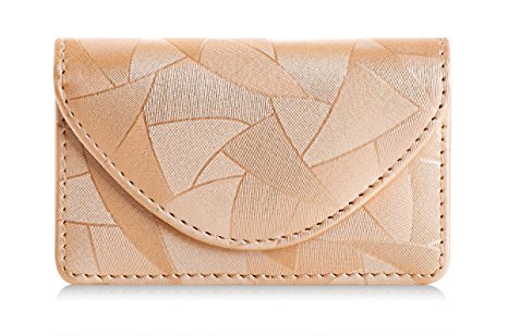 Business card holder, FYY 100% Handmade Premium Leather Business Name Card Case Universal Card Holder with Magnetic Closure (Hold 30 pics of cards) Gold