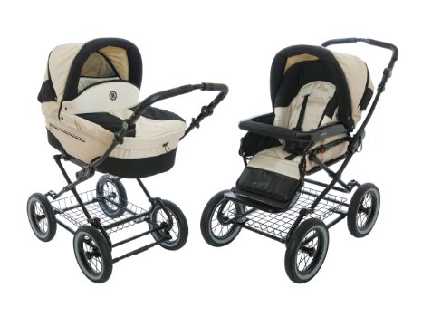 Roan Rocco Classic Pram Stroller 2-in-1 with Bassinet and Seat Unit - Pearl