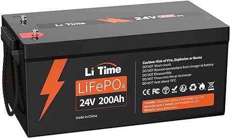 LiTime 24V200Ah リン酸鉄リチウムイオンバッテリー 5120Wh LiFePO4 バッテリー 200AのBMS内蔵 4000～15000サイクル 10年長寿命 最大5120W負荷電力 家庭用バックアップ電源、RV、キャンプに最適