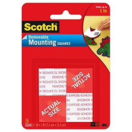 Scotch(R) Removable Mounting Squares , 1 x 1 Inches, 16 squares ,Grey(108)