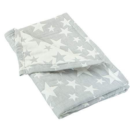 NTBAY 3 Layer Toddler Blanket, Muslin Cotton Jacquard Bed Blankets, Lightweight Thermal Baby Blanket, Super Soft and Warm Crib Blanket for All Seasons, Decoration Gift, 30"x 40", Grey Star