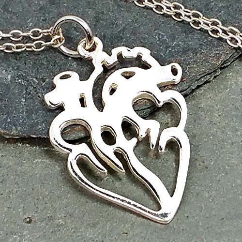 Anatomical Human Heart Cutout Necklace - 925 Sterling Silver