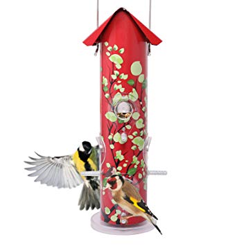 Kingsyard Bird Feeders for Outside Hanging Metal Tube Bird Feeder with 6 Feeding Ports and Perches, 1lb Seed Capacity for Finch, Cardinal (Red)