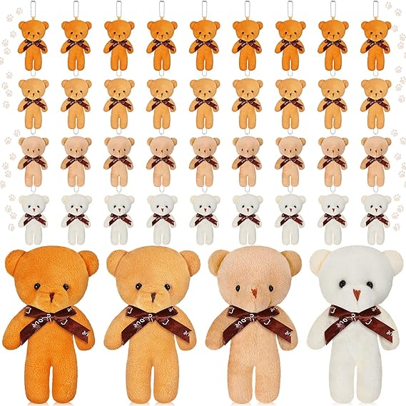 40 Pieces Mini Bear Plush Gift Tiny Bear Mini Joint Bear Tiny Soft Bear Doll Stuffed Animal Toys for Christmas Halloween Graduation Birthday Wedding Decor Party Favor (Simple Style, 12 cm)