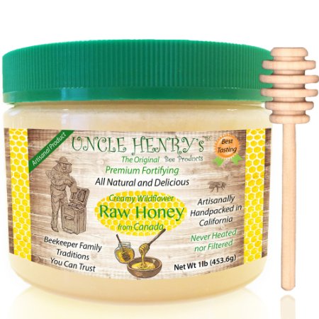 #1 Best Taste Premium Raw Honey from Canada. Fresh Farmers Market Quality Big 1lb Double-Sealed Artisan California Product, Original Green Lid "You'll Love it" Henry's Guarantee