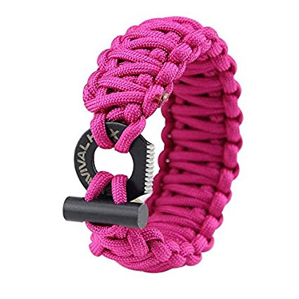 Paracord Survival Bracelet - Adjustable 550 - Fire Starter - Eye Knife - Fits Wrists 6 to 9 inches (Medium Size)