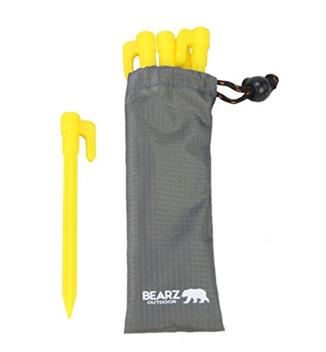 BEARZ Stakes with an Anchor for Outdoor Blankets and Tents with a Pouch - Durable Plastic, Safety Yellow (Pack of Four)