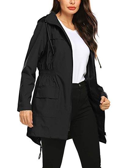 Avoogue Women Raincoat Waterproof Windbreaker Lined Rain Jacket Lightweight Trench Coats S-XXL