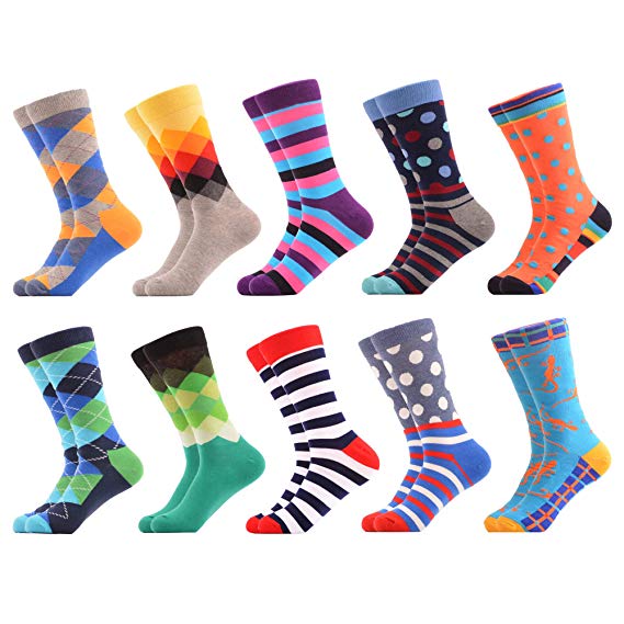 WeciBor Men's Dress Cool Colorful Fancy Novelty Funny Casual Combed Cotton Crew Socks Pack