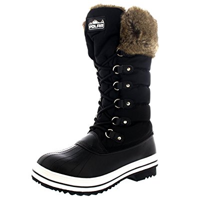 Womens Nylon Warm Side Zip Duck Muck Lace Up Rain Winter Snow Boots