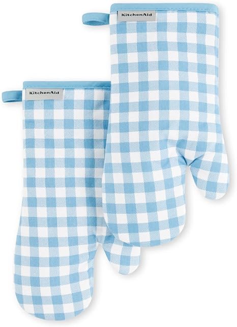 KitchenAid Gingham Oven Mitt 2-Pack Set, Blue Velvet, 7"x13"