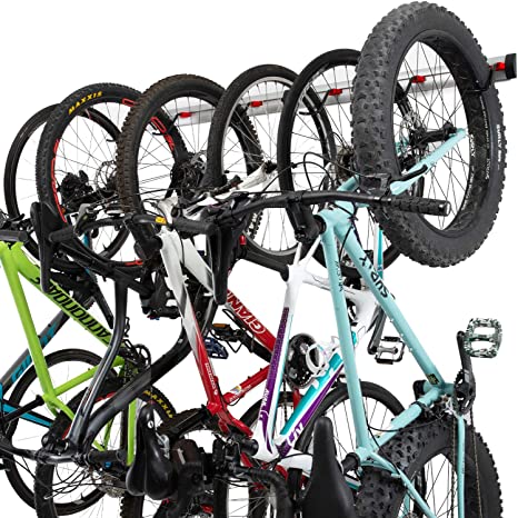 Bike Wall Rack - 3 or 6 Bikes Versions - Adjustable Indoor Bicycle Storage Mount for Garage or Home - Vertical Cycling Hanger - Secure Hook - Holder for Road or Mountain Bicycles