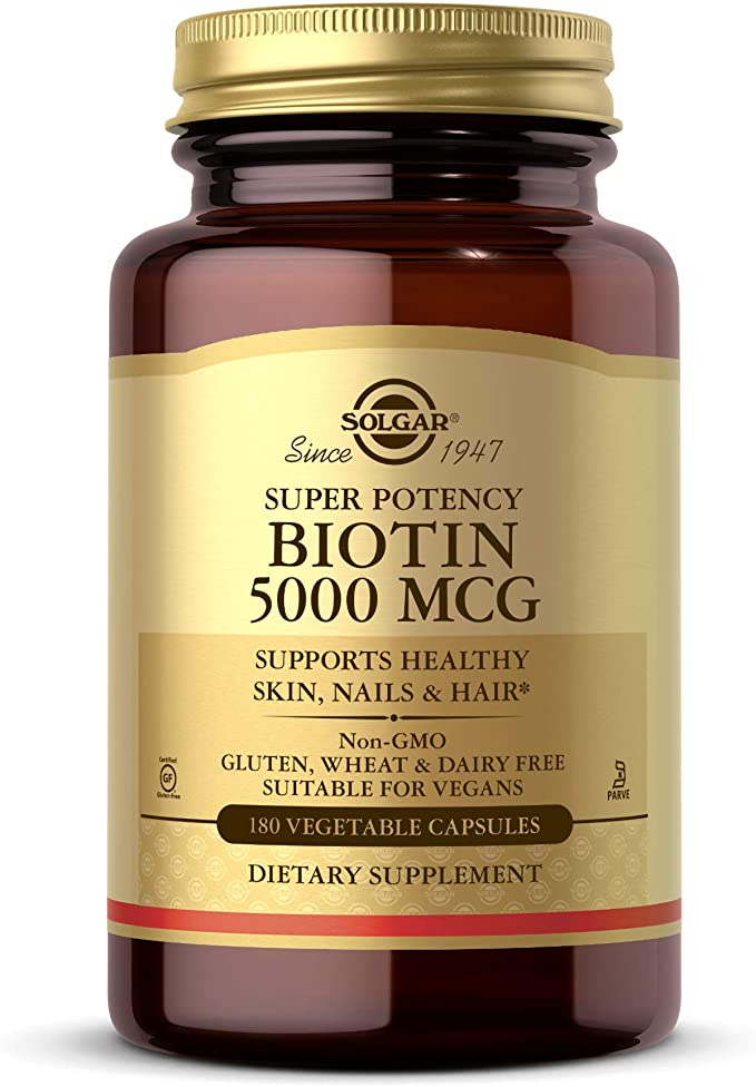 Solgar Biotin 5000 mcg - Supports Healthy Skin, Nails & Hair - Supports Energy Production & Metabolism - Vitamin B - Non-GMO, Vegan, Gluten Free - 180 Count