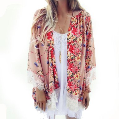 Perman Women Printed Chiffon Shawl Kimono Cardigan Tops Cover Up Blouse Coat