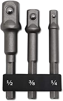3 PCS | 1/4", 3/8", 1/2" Impact Drive, PTSLKHN 1/4" Hex Shank Socket Adapter Set, CR-V Steel | Compatible with Power Drills & Drivers